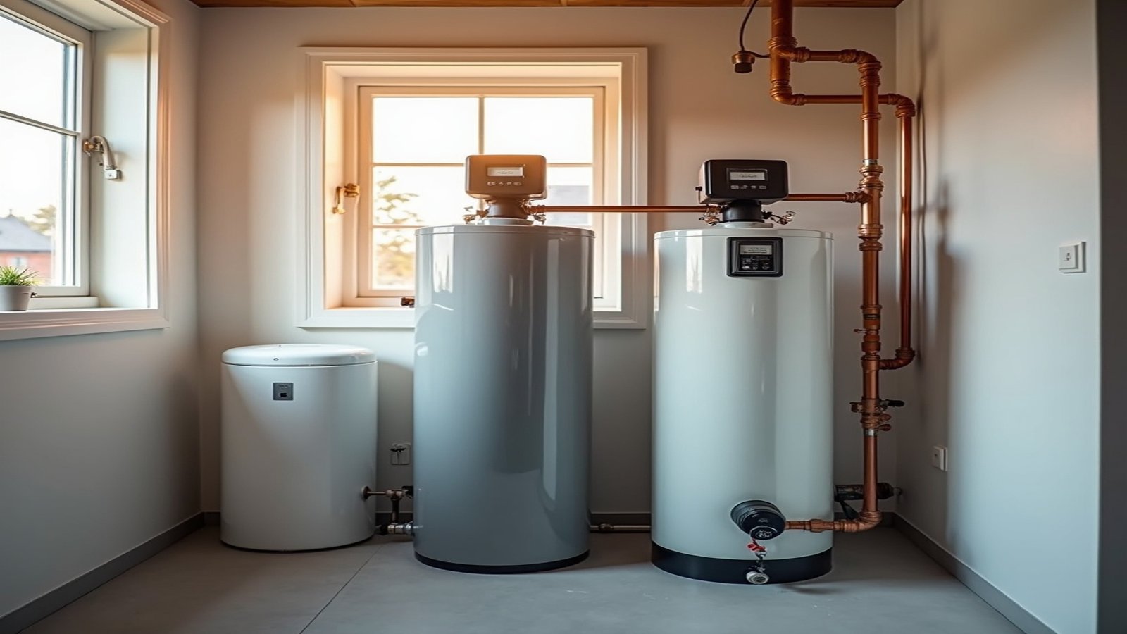 Modern whole-house water softener installed in a clean utility room
